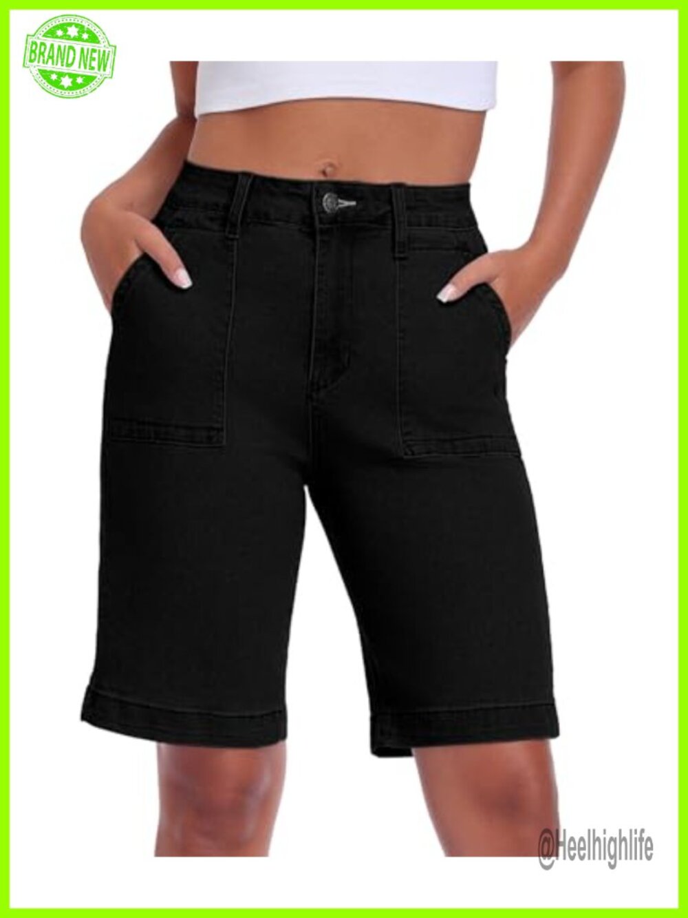 Plus Size High Rise Stretchy Jean Shorts Mid Rise Tummy Control Denim